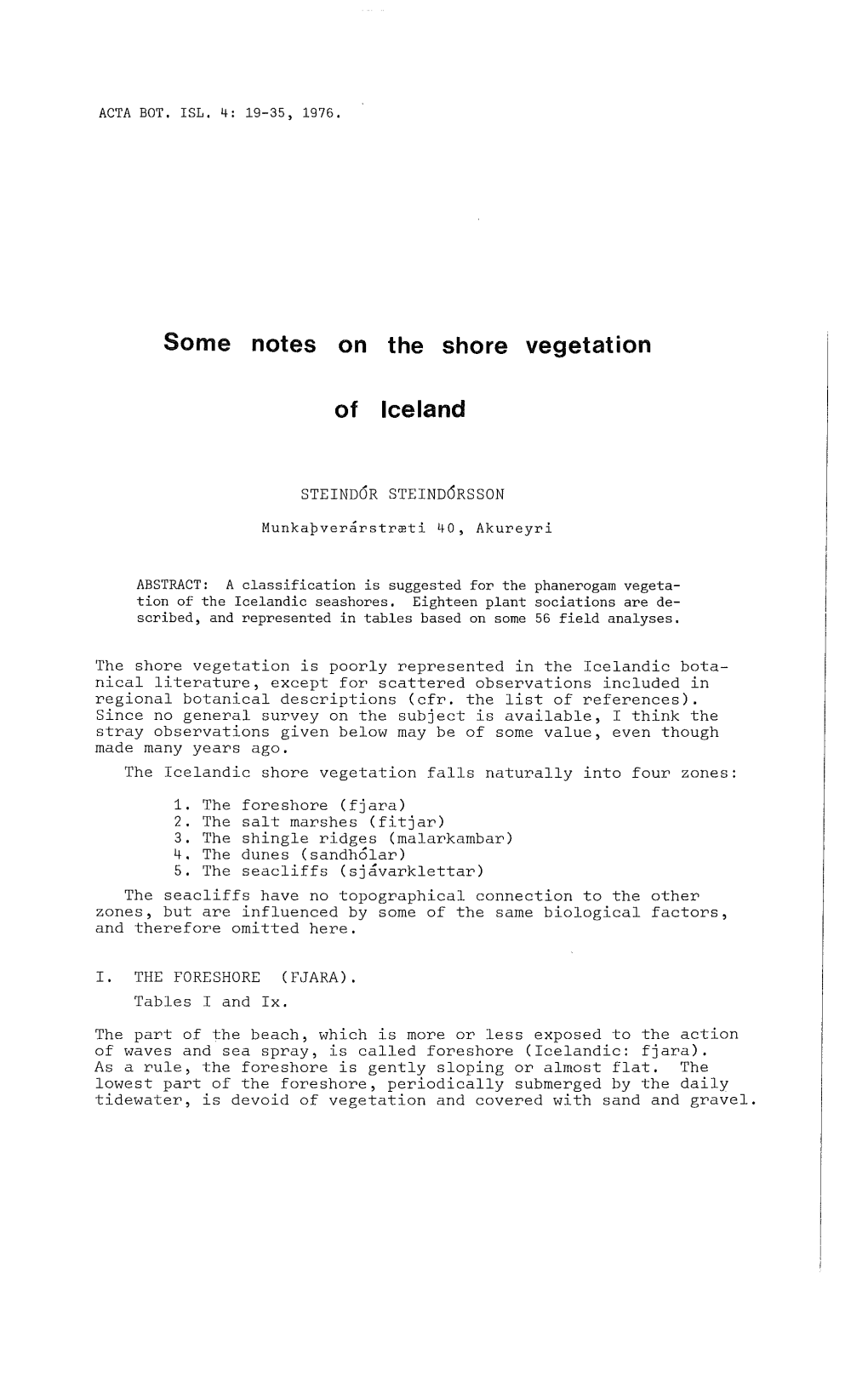 Some Notes on the Shore Vegetation of Iceland
