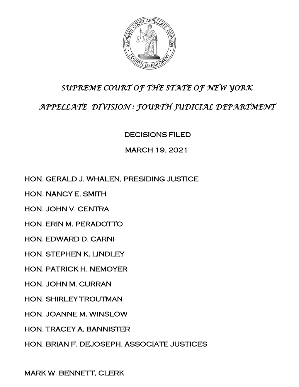 SUPREME COURT of the STATE of NEW YORK Appellate Division, Fourth Judicial Department