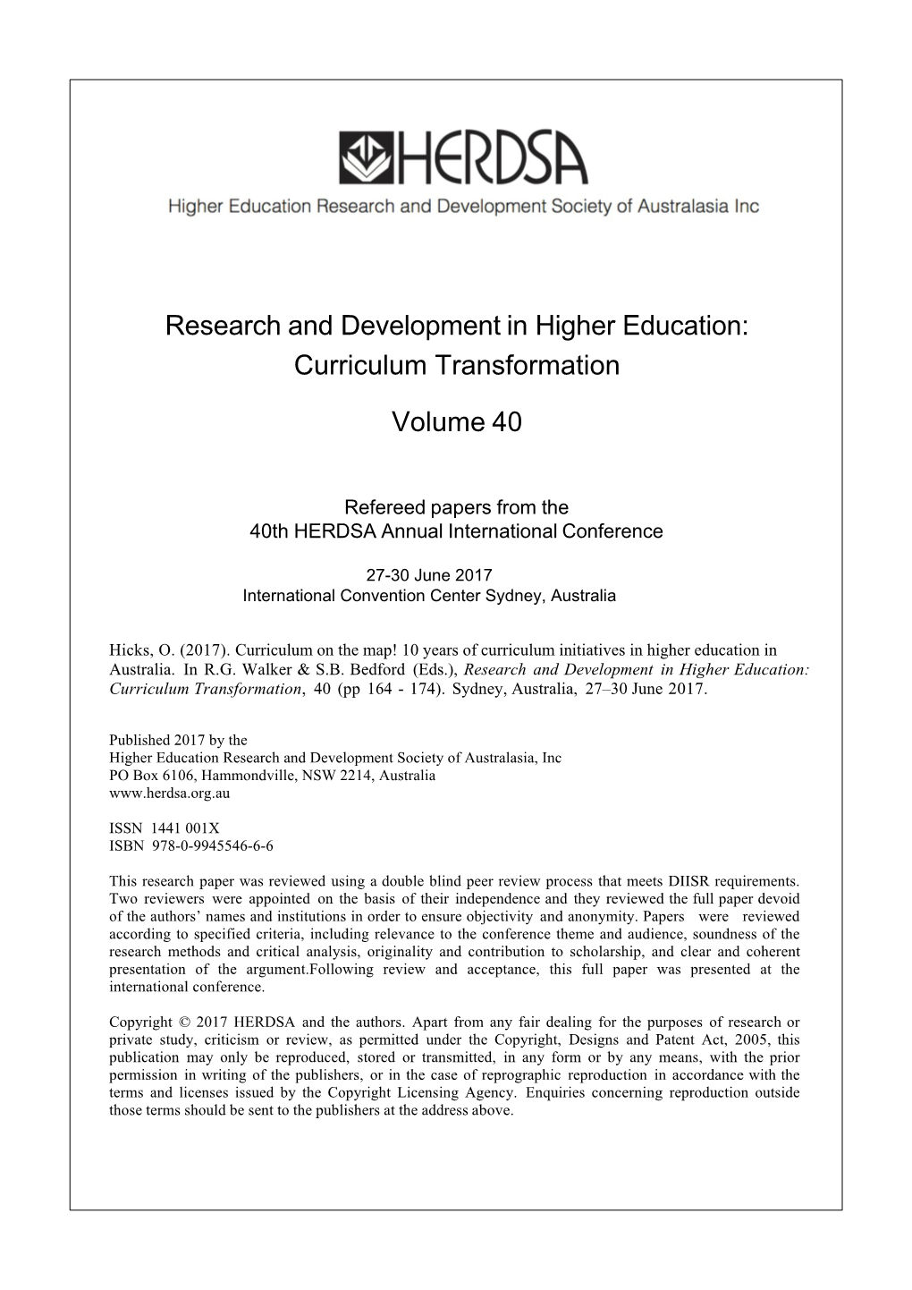 Research and Development in Higher Education: Curriculum Transformation