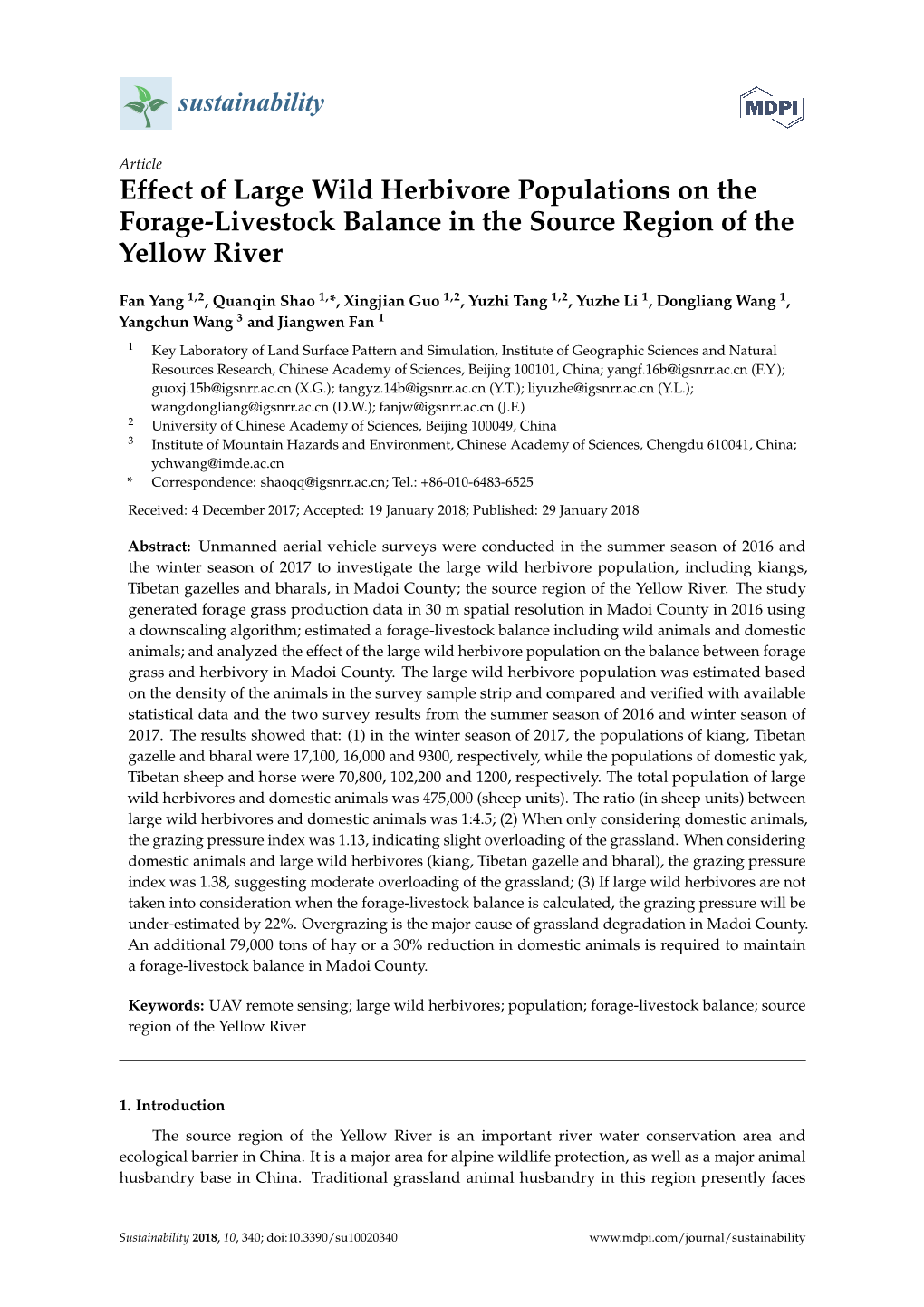 Effect of Large Wild Herbivore Populations on the Forage-Livestock Balance in the Source Region of the Yellow River