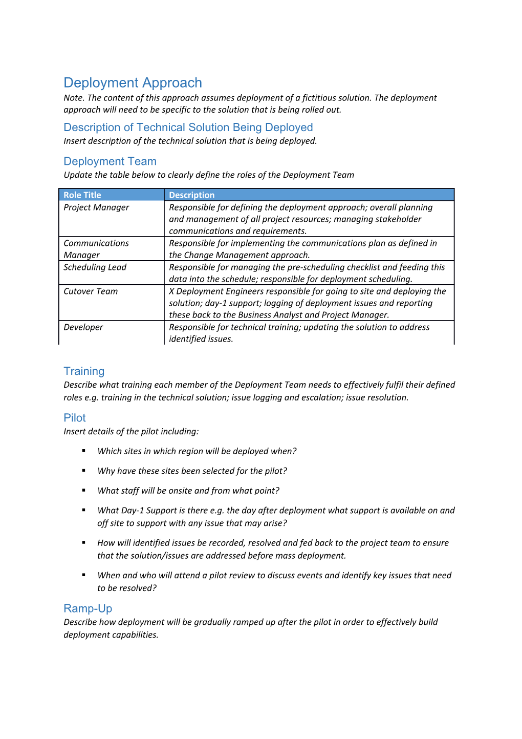 Description of Technical Solution Being Deployed