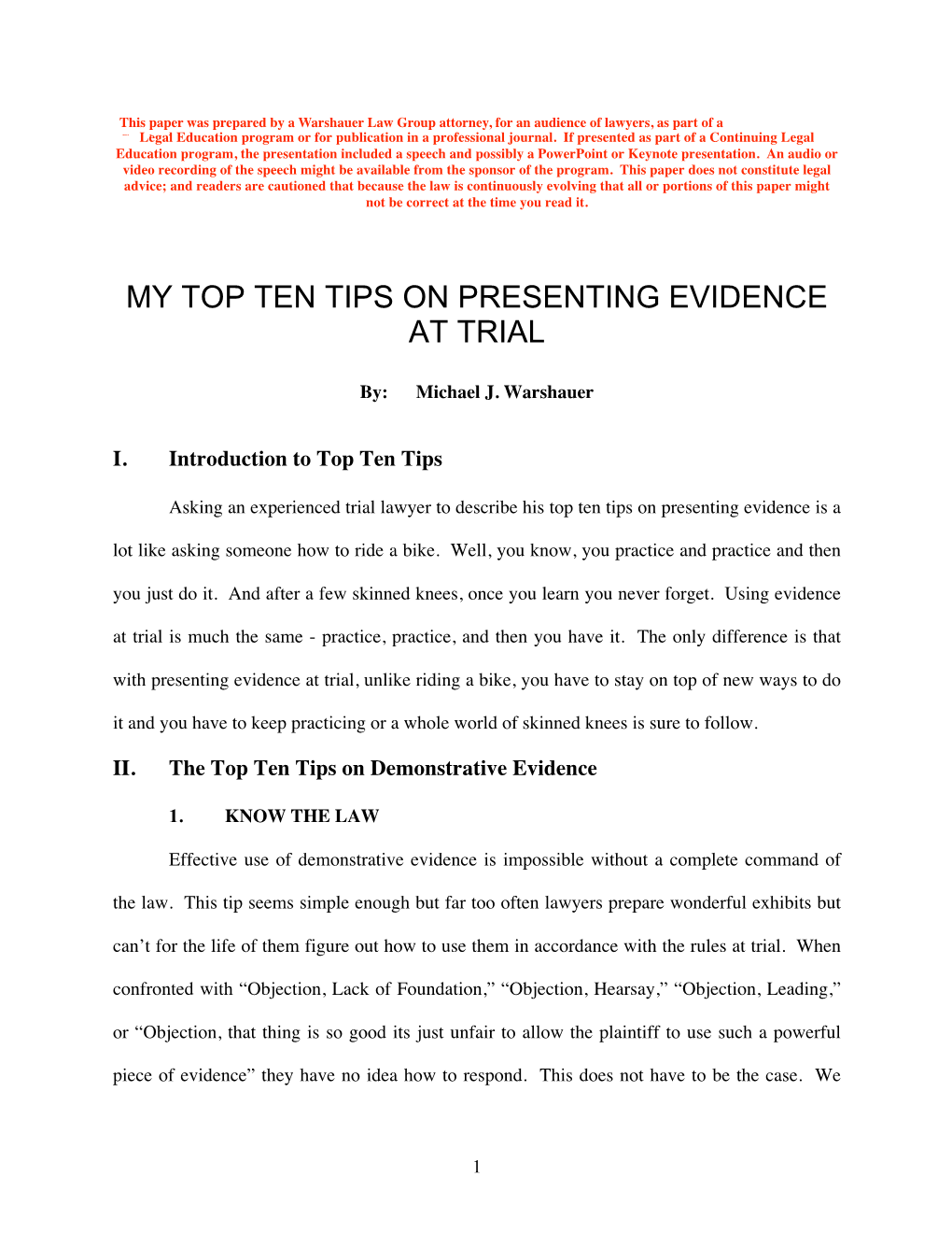 My Top Ten Tips on Presenting Evidence at Trial