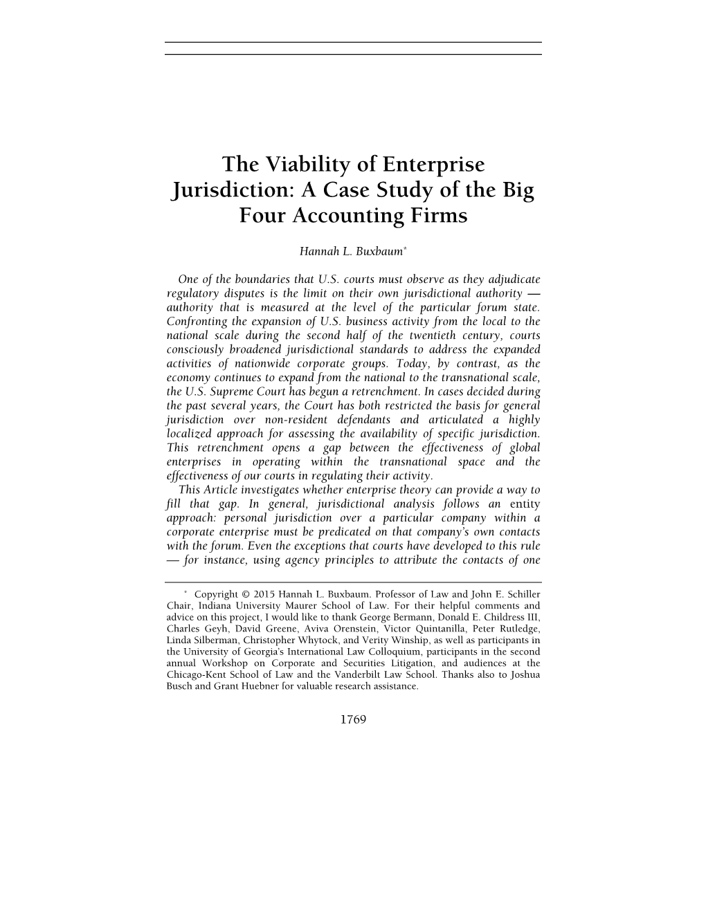 The Viability of Enterprise Jurisdiction: a Case Study of the Big Four Accounting Firms