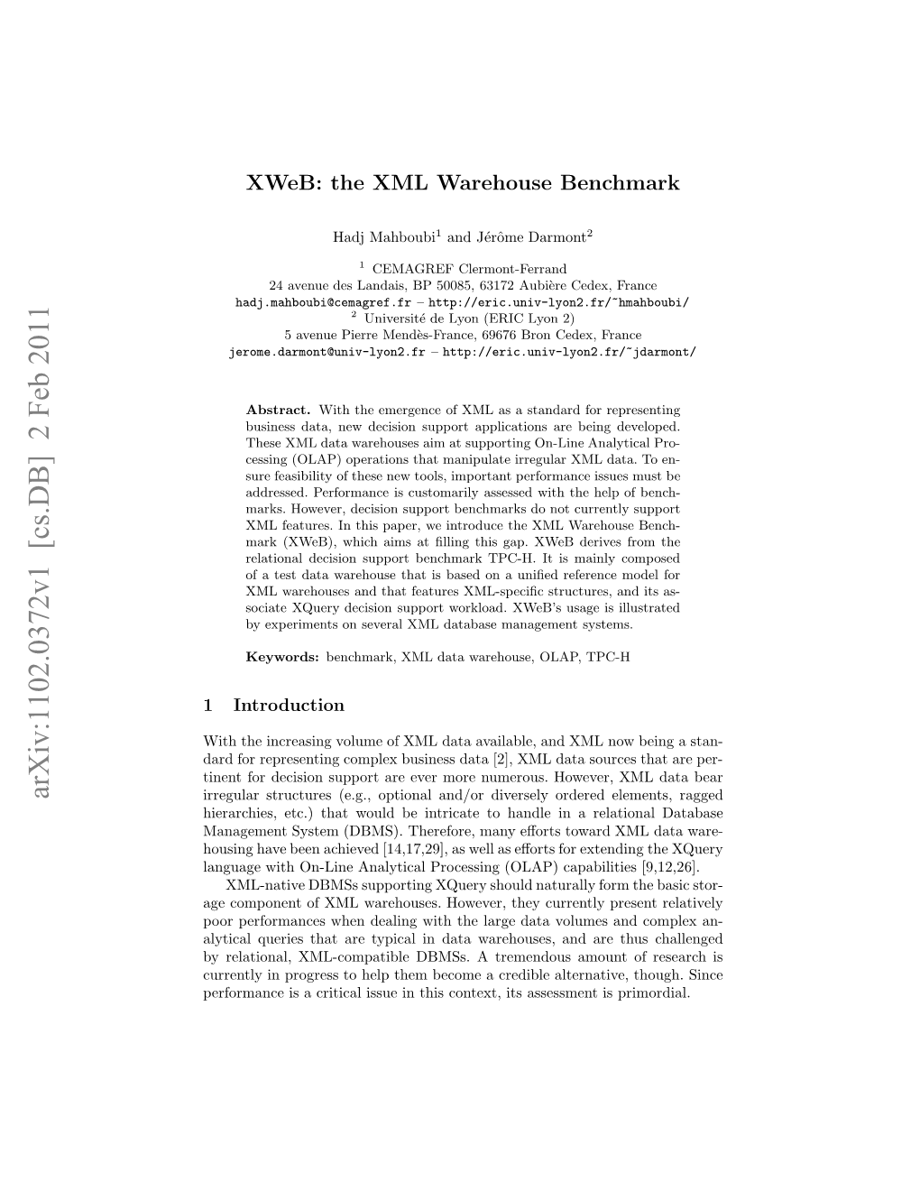 Xweb: the XML Warehouse Benchmark