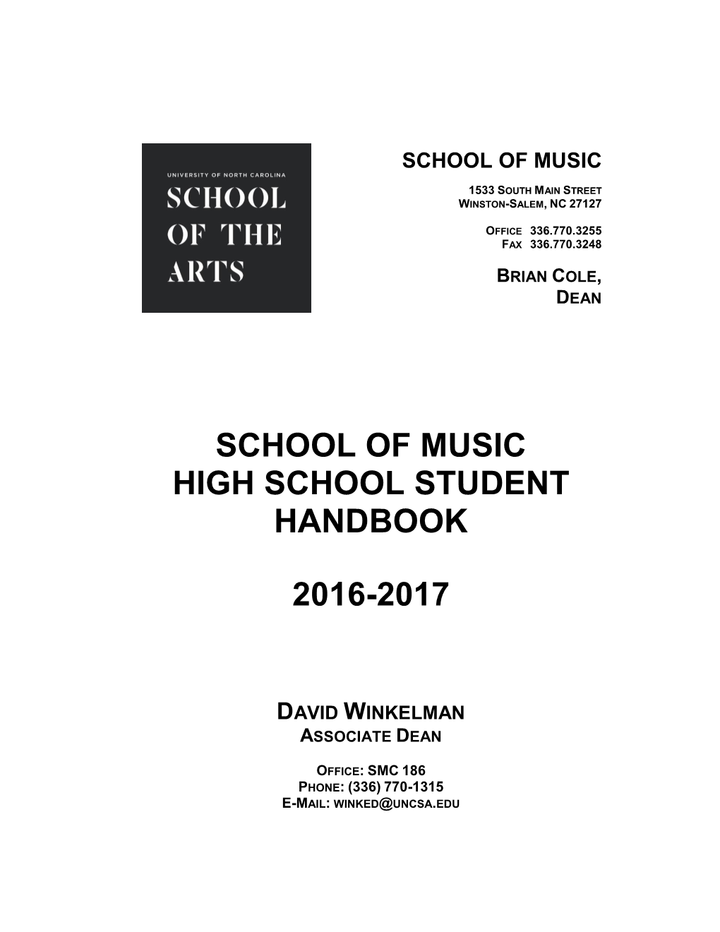 School of Music High School Student Handbook 2016-2017