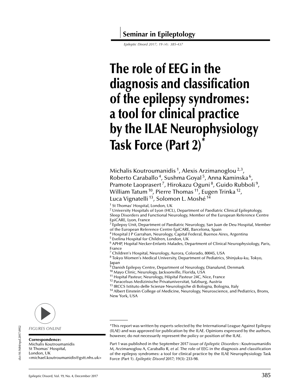 The Role of EEG in the Diagnosis and Classification of the Epilepsy