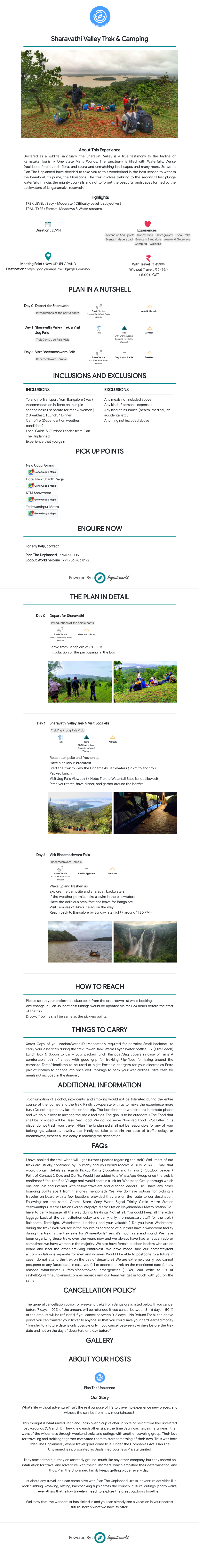 Sharavathi Valley Trek & Camping PLAN in a NUTSHELL