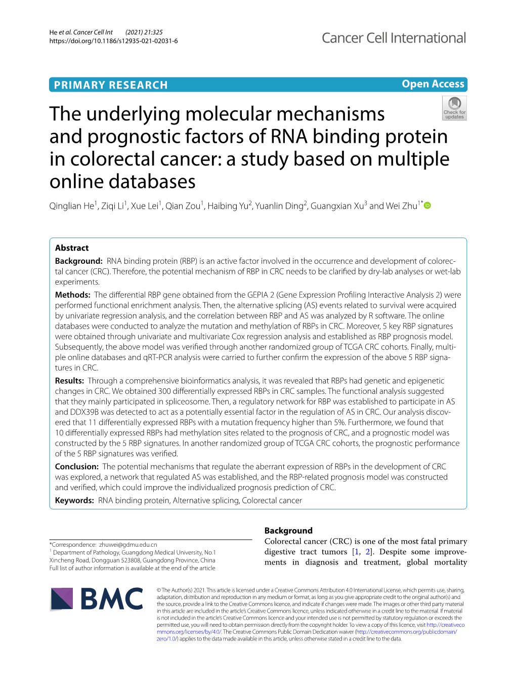 The Underlying Molecular Mechanisms and Prognostic Factors