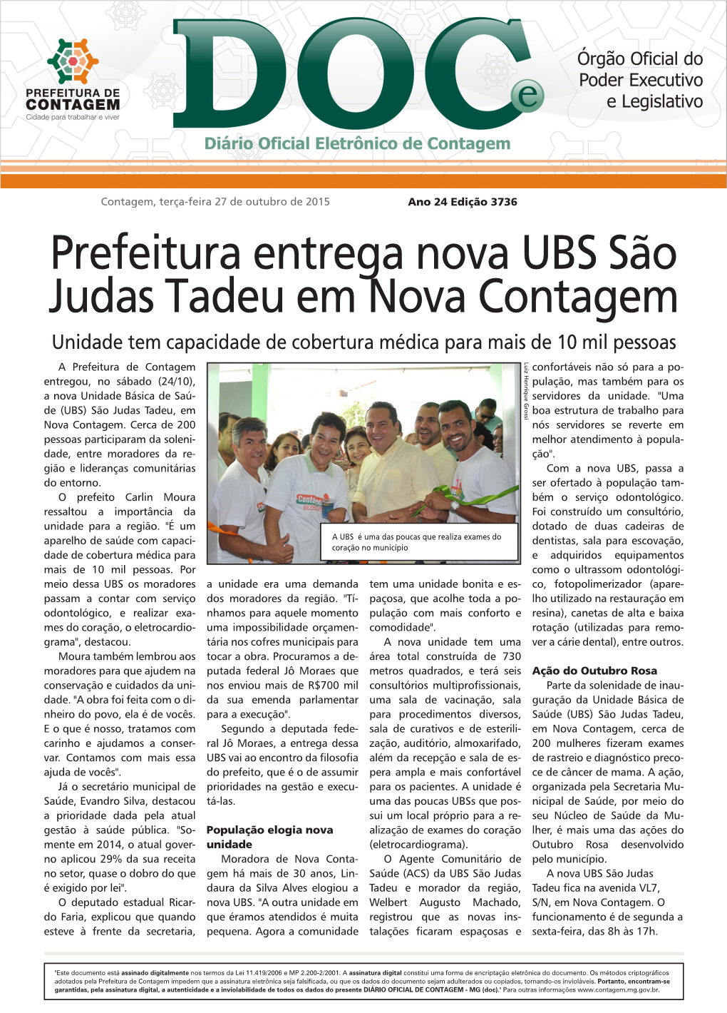 Prefeitura Entrega Nova UBS São Judas Tadeu Em Nova Contagem