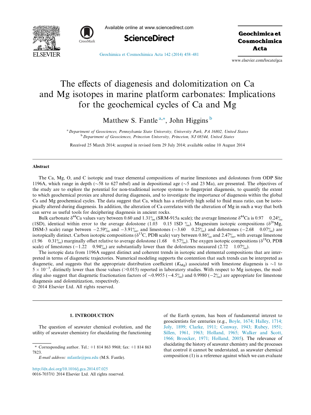 The Effects of Diagenesis and Dolomitization on Ca and Mg