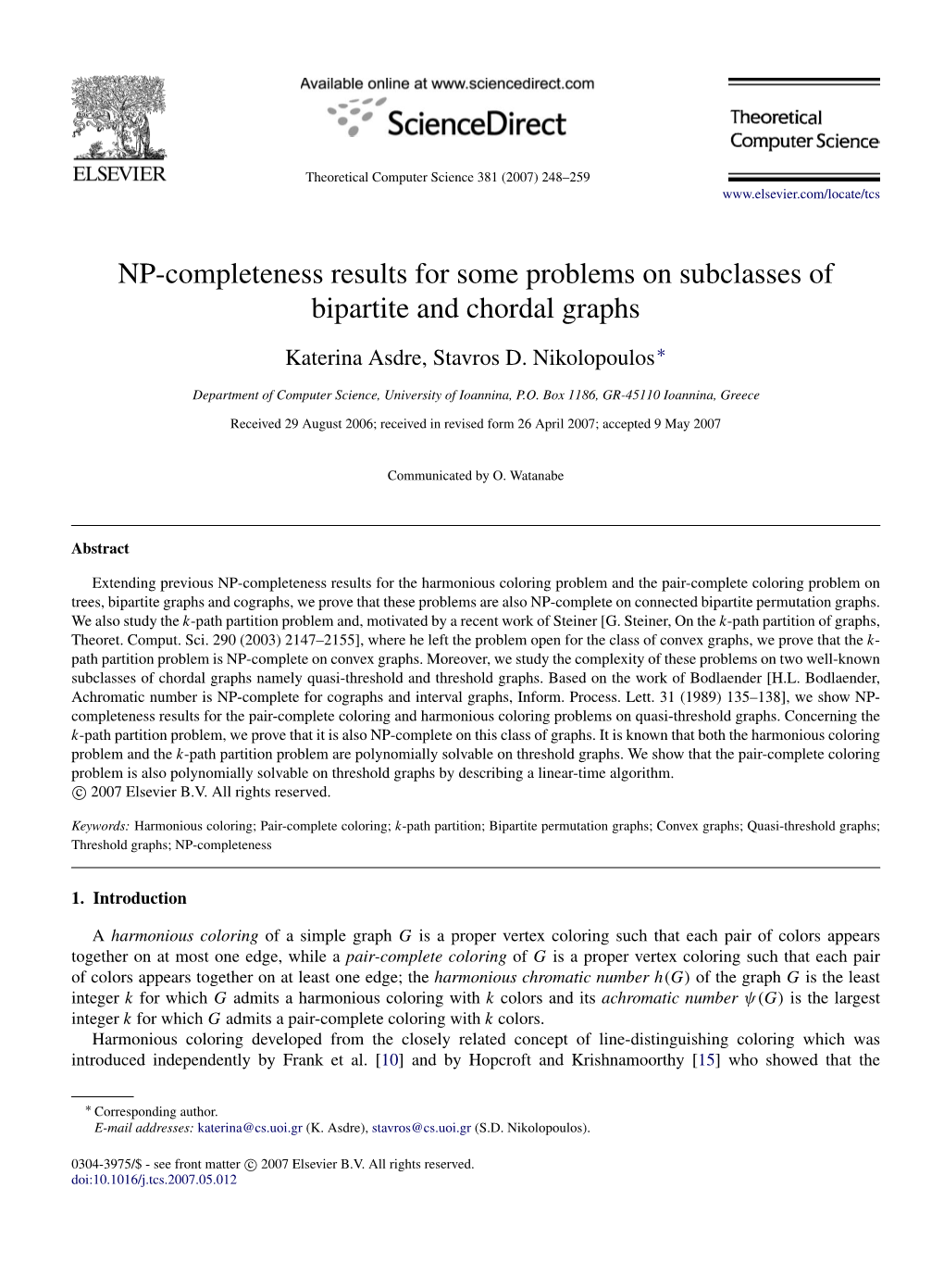 NP-Completeness Results for Some Problems on Subclasses of Bipartite and Chordal Graphs