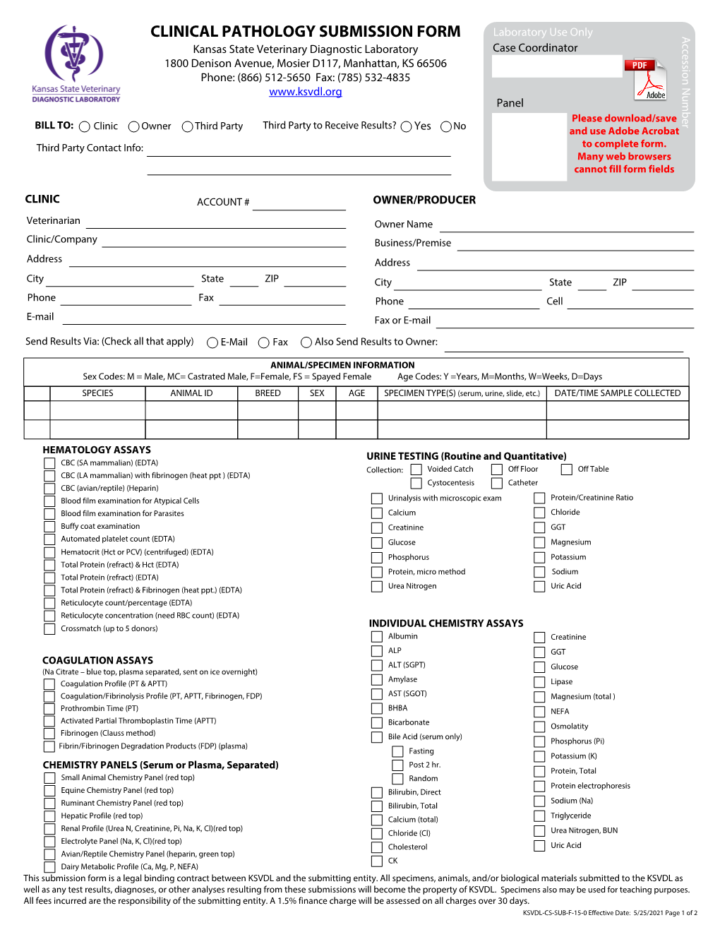 KSVDL Clinical Pathology Submission Form