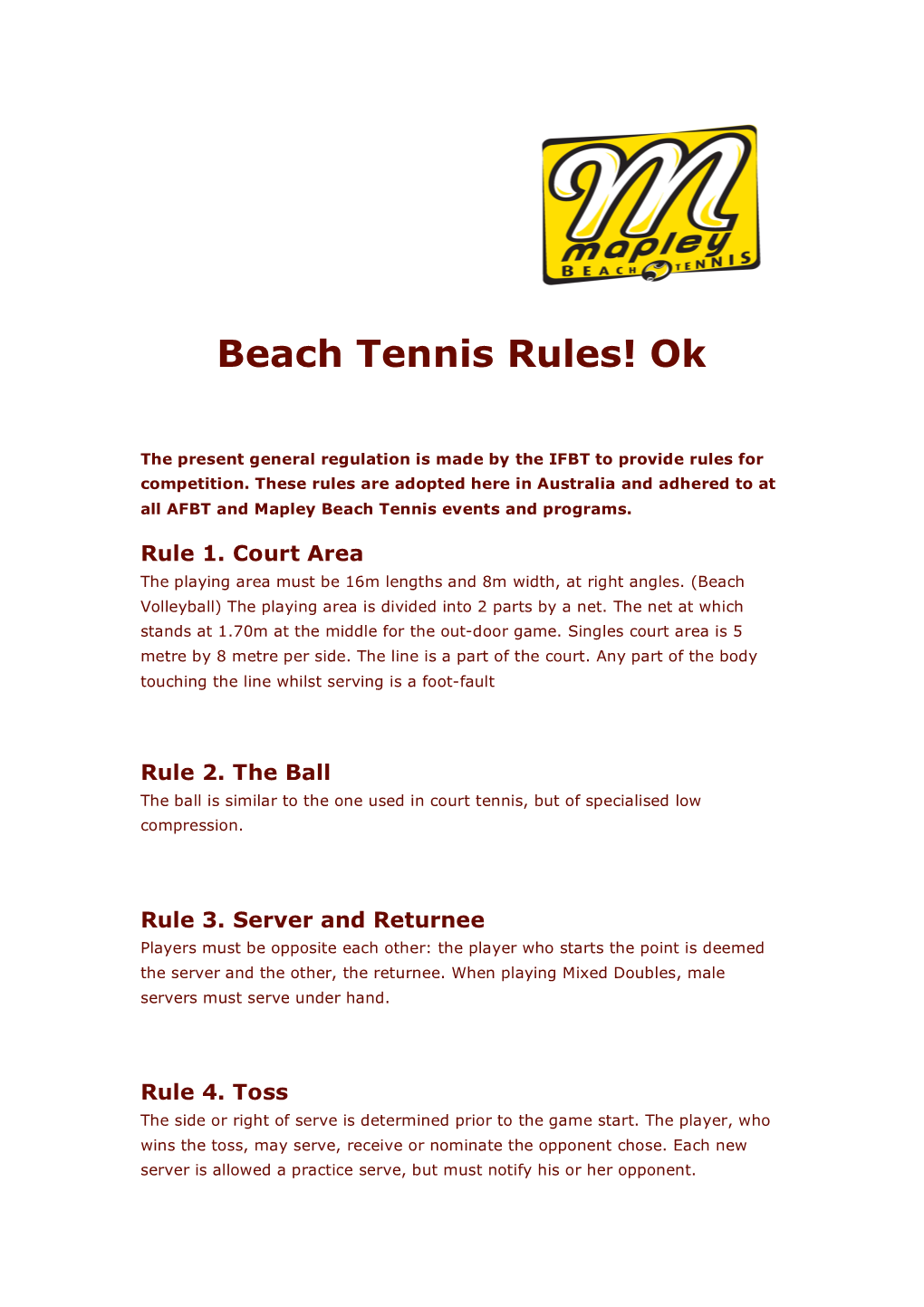 Beach Tennis Rules! Ok