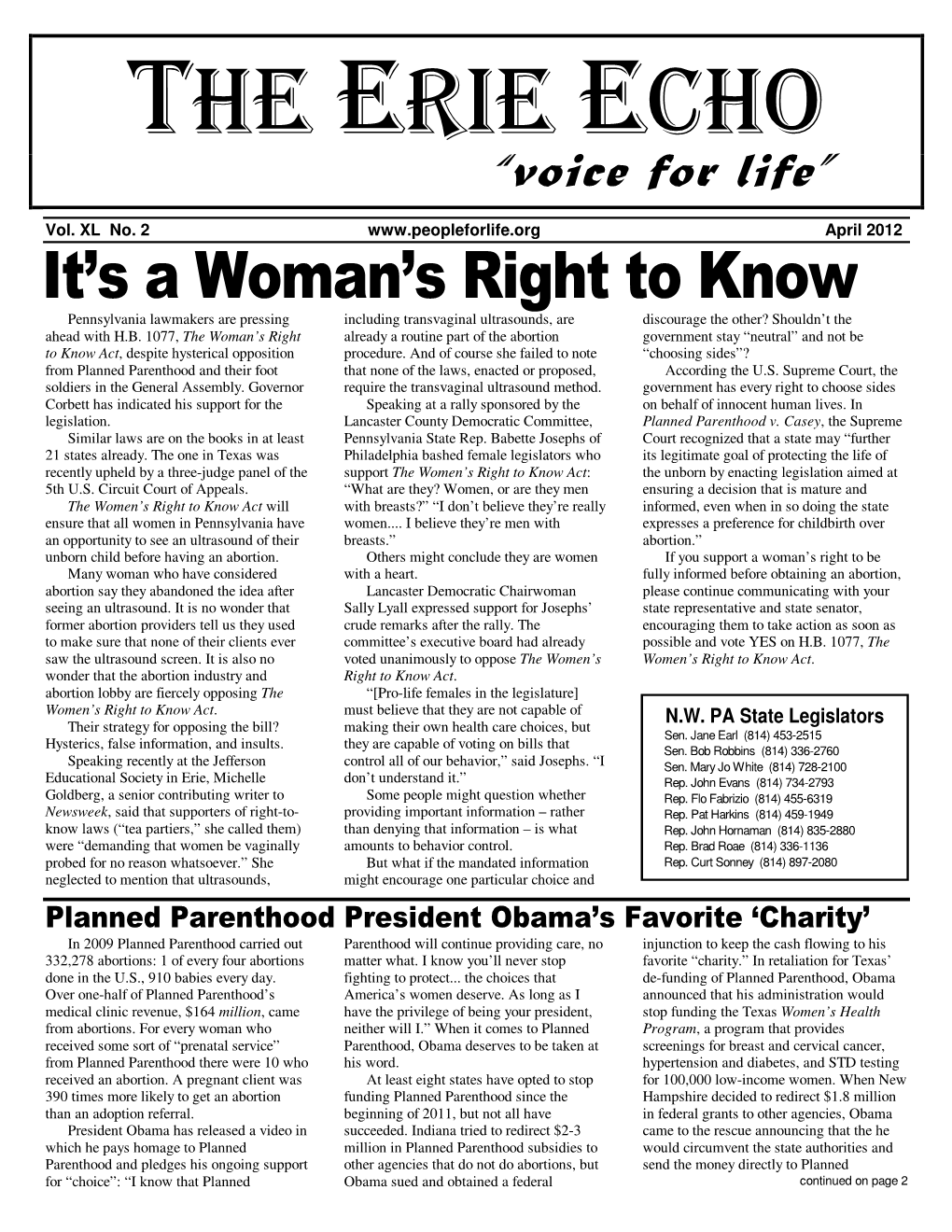 THE ERIE ECHO “Voice for Life”