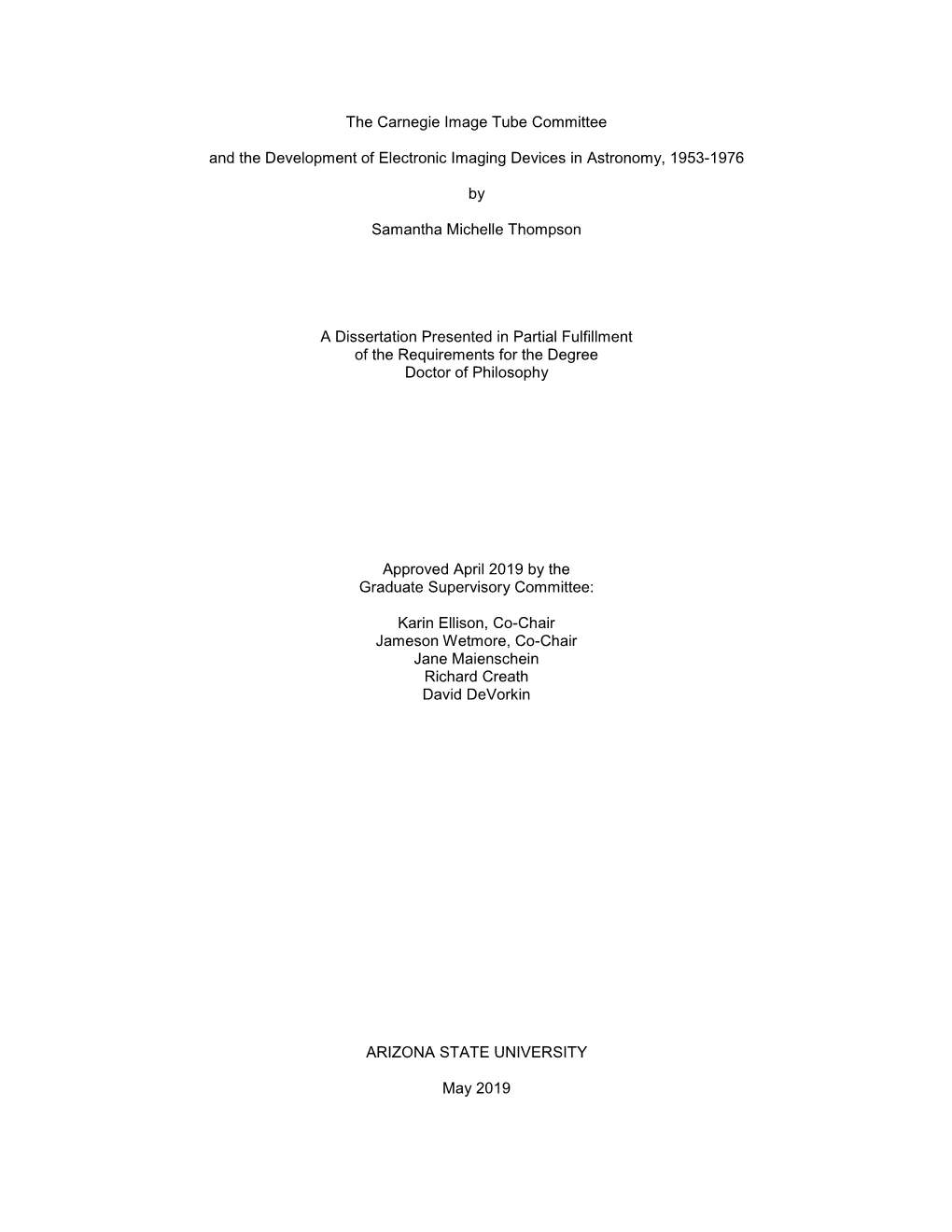 The Carnegie Image Tube Committee and the Development of Electronic Imaging Devices in Astronomy, 1953-1976