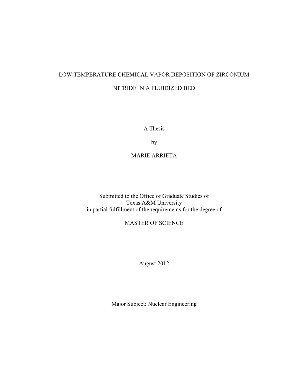 Low Temperature Chemical Vapor Deposition of Zirconium Nitride in a Fluidized Bed