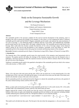 Study on the Enterprise Sustainable Growth and the Leverage Mechanism