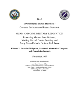Guam and CNMI Military Relocation EIS/OEIS Volume 7: Potential Mitigation, Preferred Alternatives’ Impacts, and Cumulative Impacts