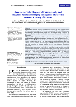 Accuracy of Color Doppler Ultrasonography and Magnetic Resonance Imaging in Diagnosis of Placenta Accreta: a Survey of 82 Cases