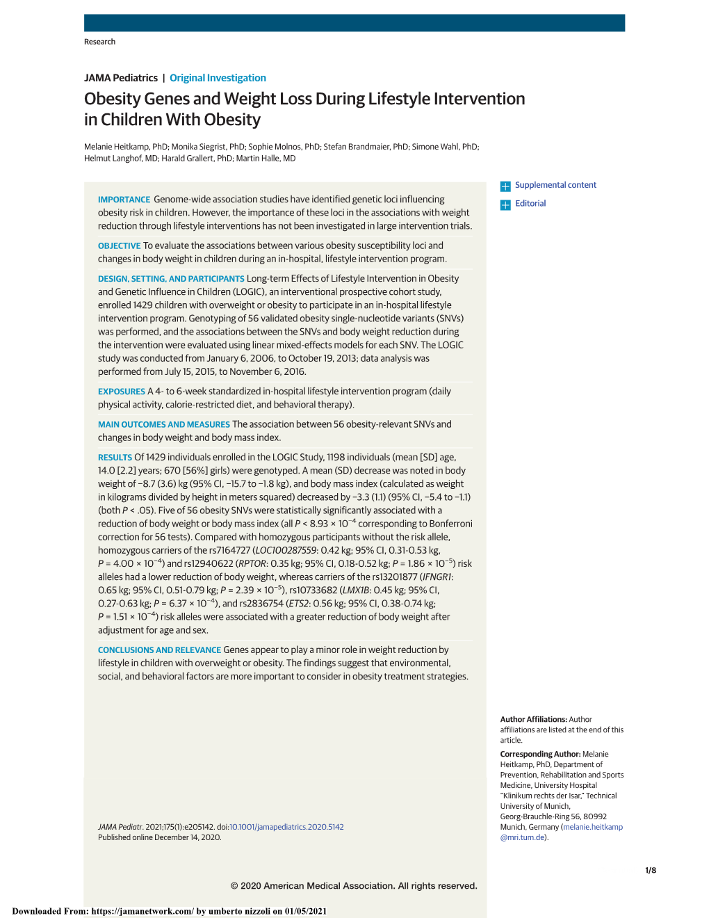 Obesity Genes and Weight Loss During Lifestyle Intervention in Children with Obesity