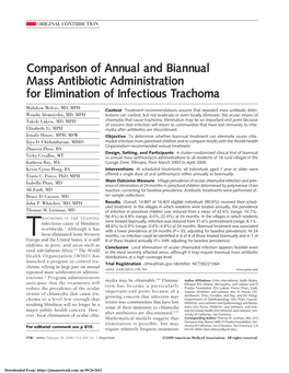 Comparison of Annual and Biannual Mass Antibiotic Administration for Elimination of Infectious Trachoma