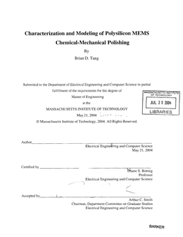 Characterization and Modeling of Polysilicon MEMS Chemical-Mechanical Polishing by Brian D