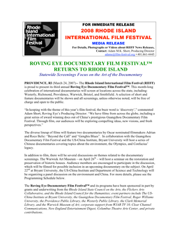 Roving Eye Documentary Film Festival 2008 Programming Schedule