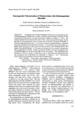 Stereospecific Polymerization of Methacrylates with Ethylmagnesium Alkoxides
