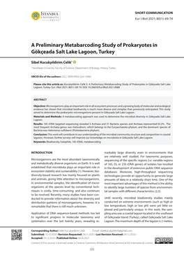 A Preliminary Metabarcoding Study of Prokaryotes in Gökçeada Salt Lake Lagoon, Turkey