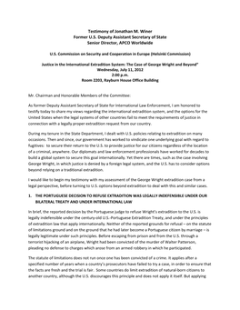 Testimony of Jonathan M. Winer Former U.S. Deputy Assistant Secretary of State Senior Director, APCO Worldwide