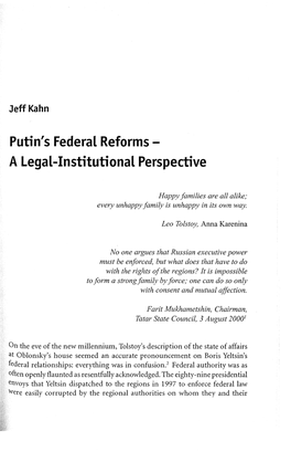 Putin's Federal Reforms: a Legal-Institutional Perspective