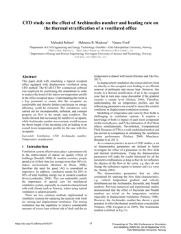 CFD Study on the Effect of Archimedes Number and Heating Rate on the Thermal Stratification of a Ventilated Office