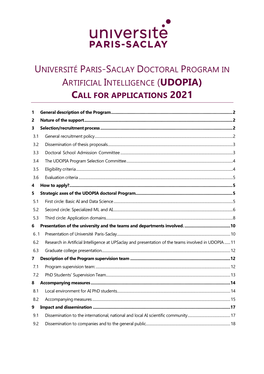 Université Paris-Saclay Doctoral Program in Artificial Intelligence (Udopia) Call for Applications 2021