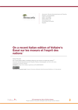 On a Recent Italian Edition of Voltaire's Essai Sur Les Moeurs Et L'esprit Des Nations 1