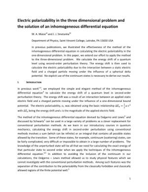 Electric Polarizability in the Three Dimensional Problem and the Solution of an Inhomogeneous Differential Equation