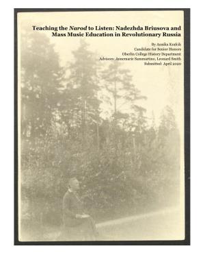 Teaching the Narod to Listen: Nadezhda Briusova and Mass Music Education in Revolutionary Russia