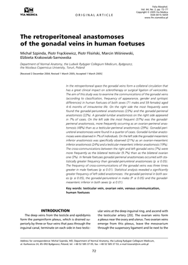 The Retroperitoneal Anastomoses of the Gonadal Veins in Human Foetuses