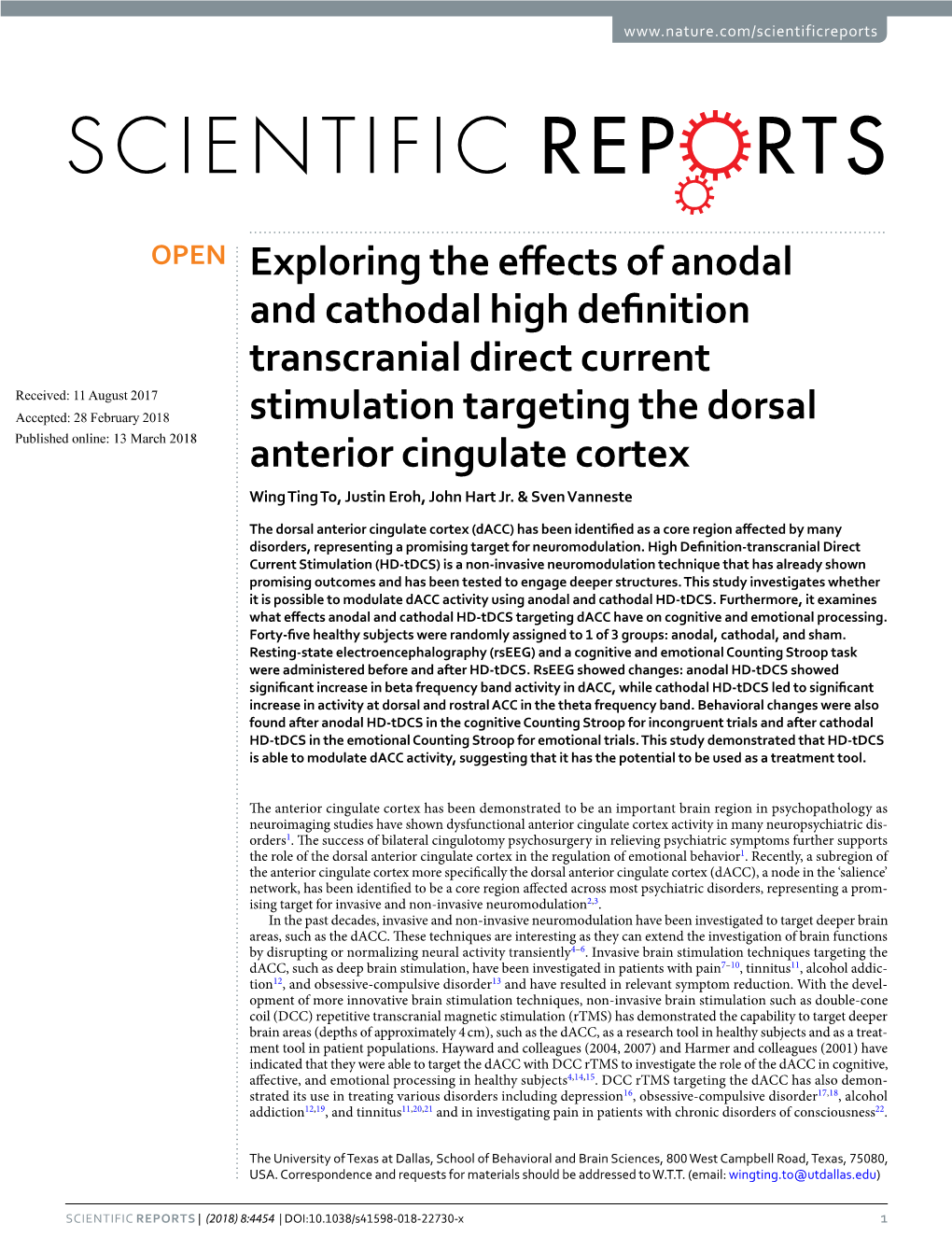 Exploring the Effects of Anodal and Cathodal High Definition Transcranial