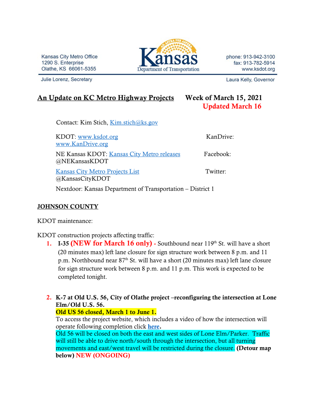 An Update on KC Metro Highway Projects March 16