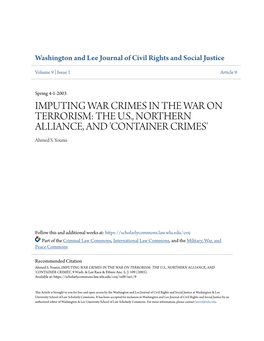 IMPUTING WAR CRIMES in the WAR on TERRORISM: the U.S., NORTHERN ALLIANCE, and 'CONTAINER CRIMES' Ahmed S
