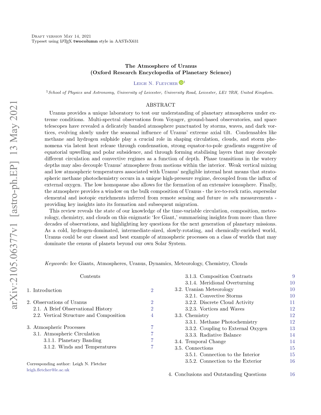 The Atmosphere of Uranus (Oxford Research Encyclopedia of Planetary Science)