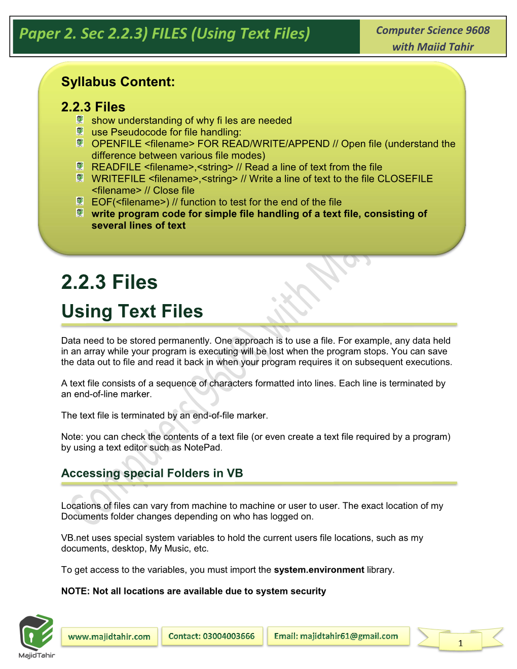 Using Text Files) with Majid Tahir