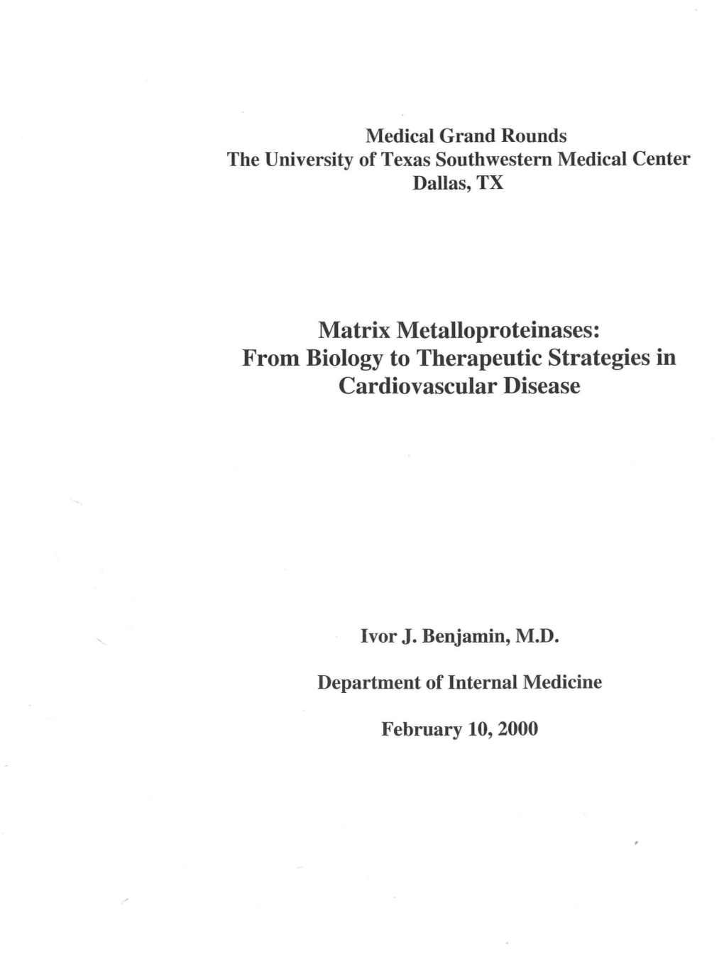 Matrix Metalloproteinases: from Biology to Therapeutic Strategies in Cardiovascular Disease