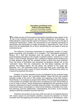 Surrealism and Nature in the Poetry of Enrique Molina José Luis Fernández Castillo Providence University (Taiwan) Hipertexto