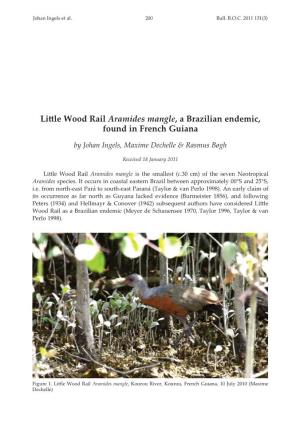 Little Wood Rail Aramides Mangle , a Brazilian Endemic, Found in French Guiana