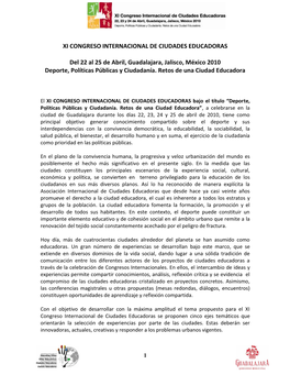 XI CONGRESO INTERNACIONAL DE CIUDADES EDUCADORAS Del 22