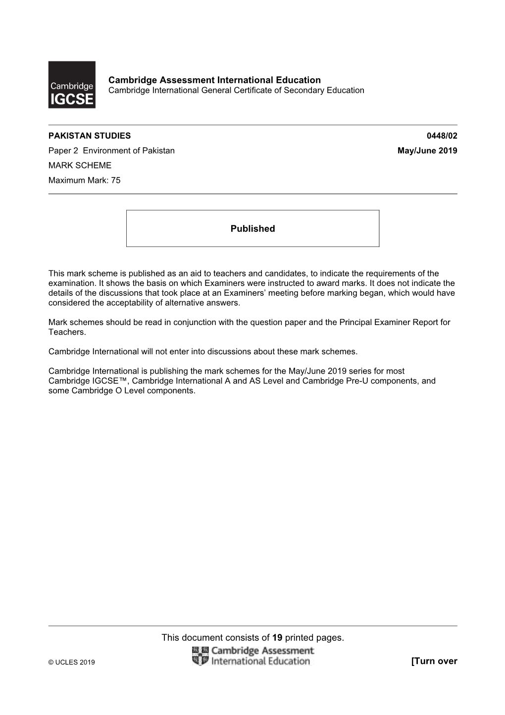 June 2019 Paper 02 Mark Scheme