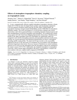 Effects of Stratospheretroposphere Chemistry Coupling on Tropospheric Ozone
