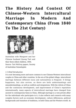 The History and Context of Chinese-Western Intercultural Marriage in Modern and Contemporary China (From 1840 to the 21St Century)