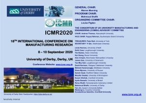 ICMR2020 CHAIR : Andrew Thomas, Aberystwyth University VICE CHAIR: Fayyaz Rehman, Southampton Solent University